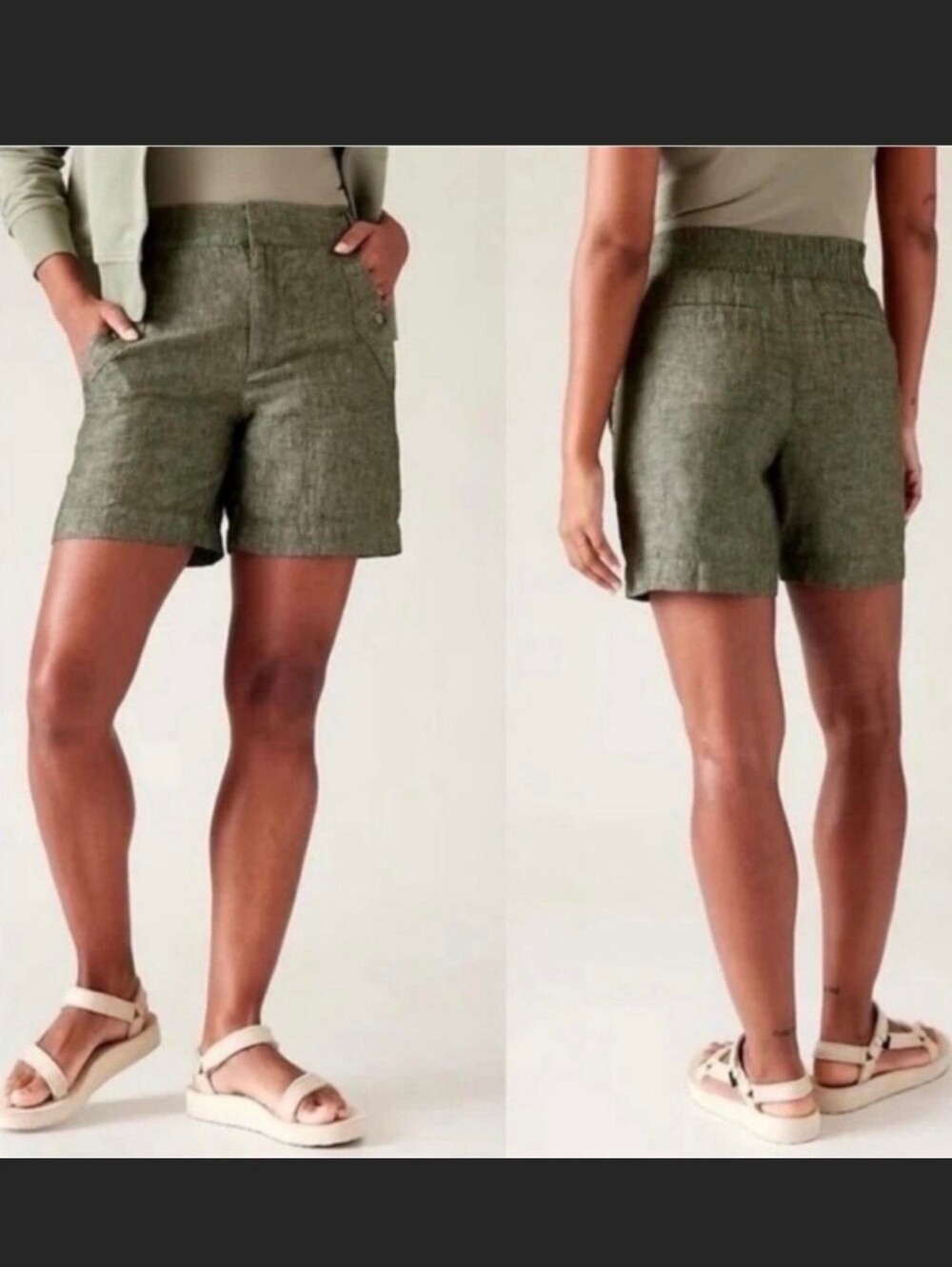 Athleta Olive Green Voyager Linen Shorts